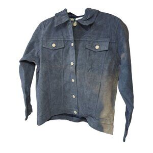 Vtg CWS Casual Workstyles Womens Blue Leather Jacket Size S Sunfaded As Is